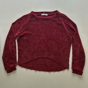 Project Social T Wine Red Cropped Knit Top Raw Hem Long Sleeve Size XS